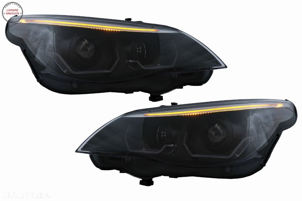 Faruri 3D LED Angel Eyes BMW Seria 5 E60 E61 (2003-2007) LCI Design Negru- livrare gratuita - 14