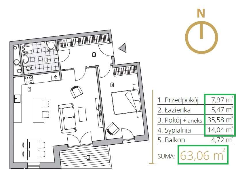 EN/PL, 63m2, Nowoczesne dwupokojowe mieszk. z klimatyzacją i balkonem