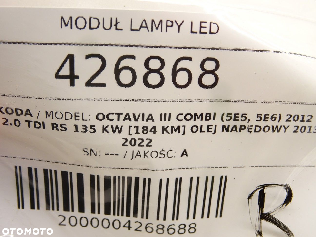 MODUŁ LAMPY LED - 173.00 PLN - SKODA OCTAVIA III Combi (5E5, 5E6) 2012 - 2022 2.0 TDI RS 135 kW - 5
