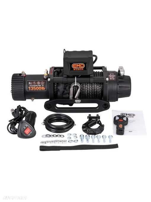 Troliu electric auto EMD Winch 13500lbs (6123kg), 12V, cablu sintetic, 25m, raport 150:1 - 1