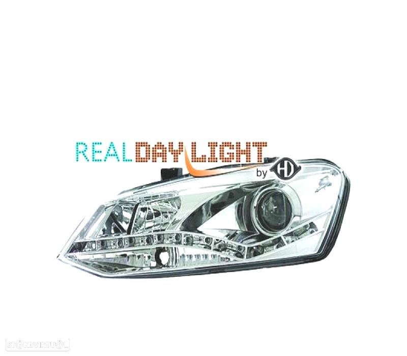 FARÓIS VOLKSWAGEN VW POLO 3 5P 10-14 DRL CROMO - 1