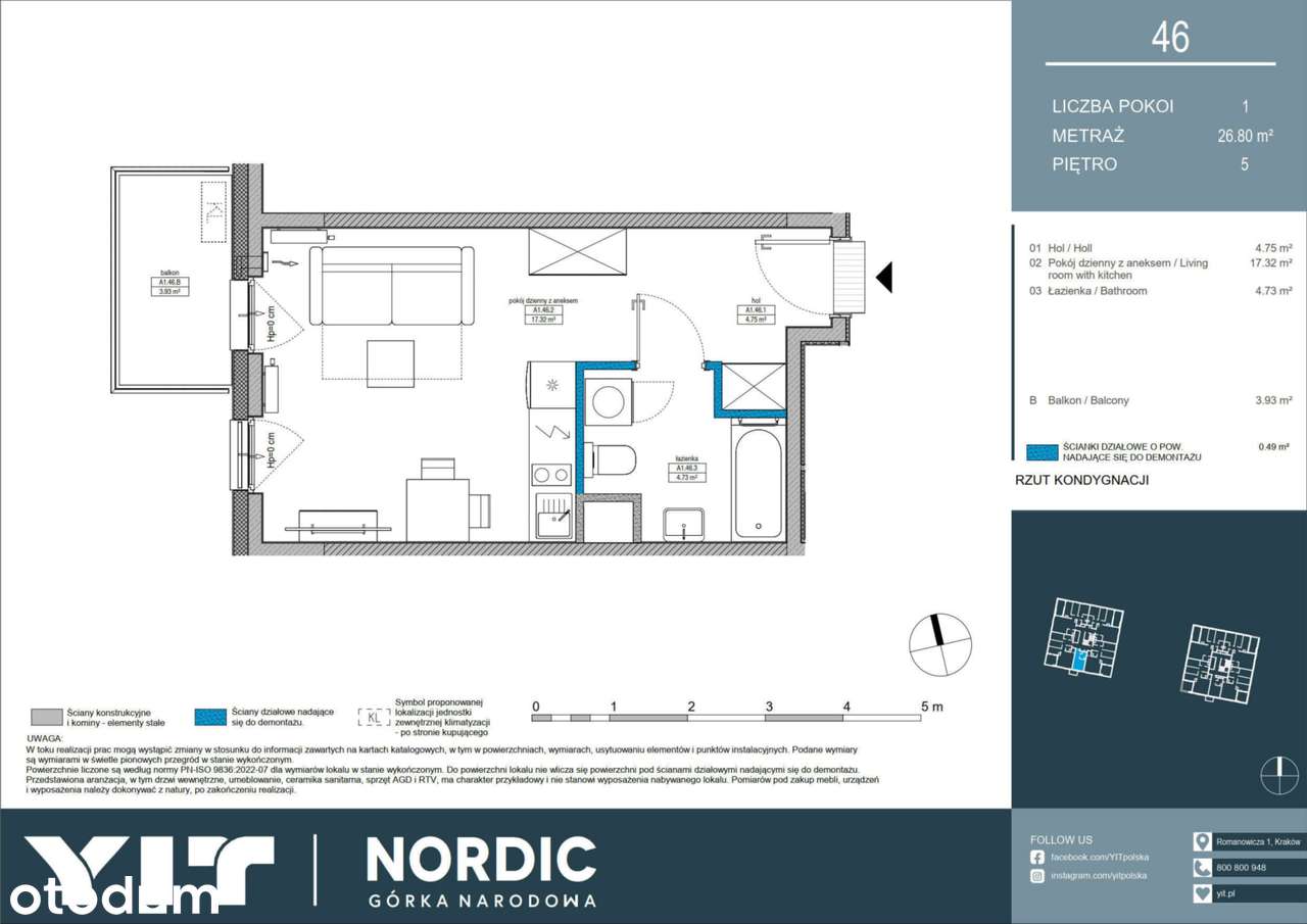 1-pokojowe mieszkanie 26m2 + balkon - Pełny obrazek: 2/13