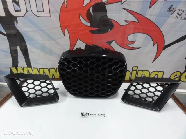 Kit 3 Grelhas (Frontal e laterais) em favo de mel para Seat Ibiza 6L 2002-2008 tipo Cupra em plástico ABS. - 1