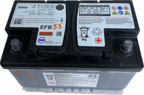 53 AKUMULATOR EFB BMW 70 Ah 700A 12V 2019 ROK 6991365 6992187