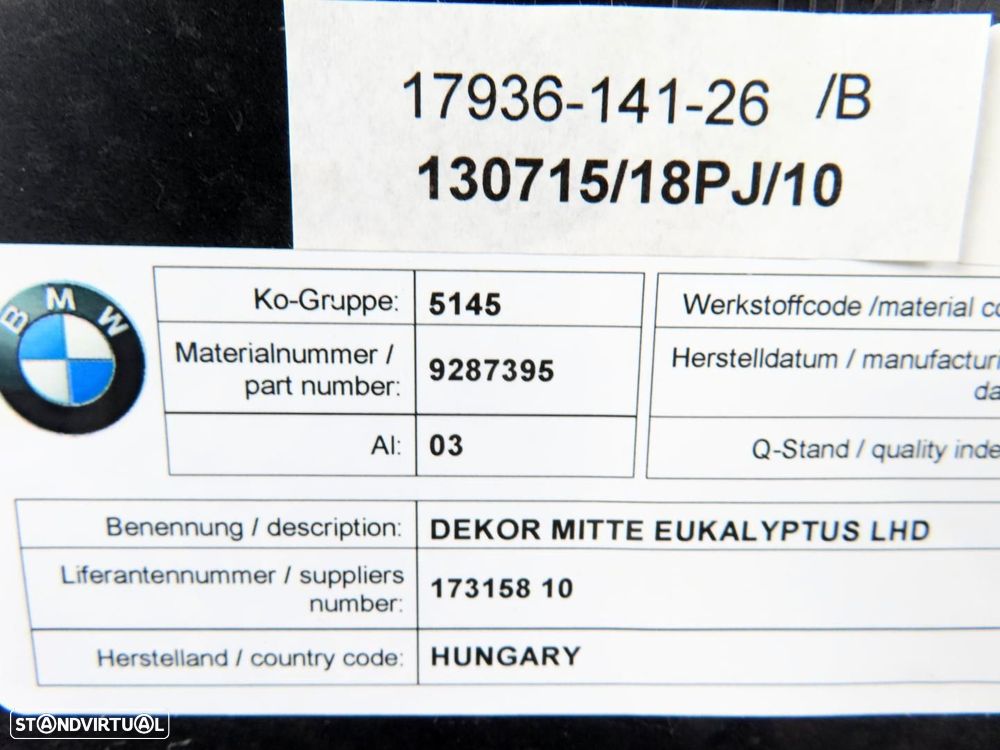 Conjunto Frisos do Tablier Usado / Original BMW i3 (I01) 51459287395/9287400 - 3