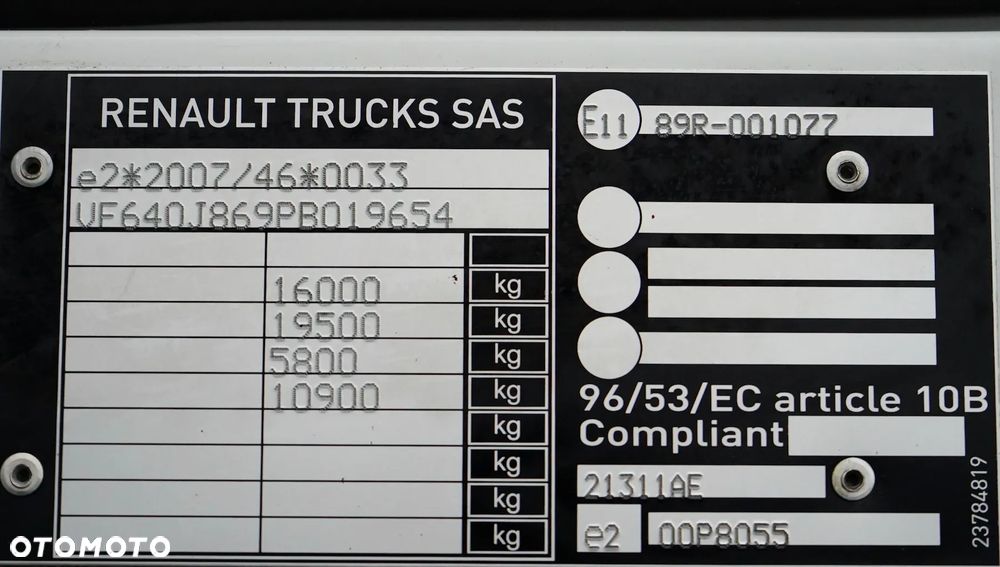 Renault / D 16 / 250 / ACC / E 6 / FIRANKA + WINDA / ŁAD. 7 886 KG / 20 PALET - 11