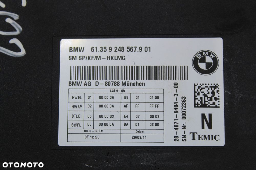 MODUŁ STEROWNIK FOTELA BMW F01 F02 9248567 - 2