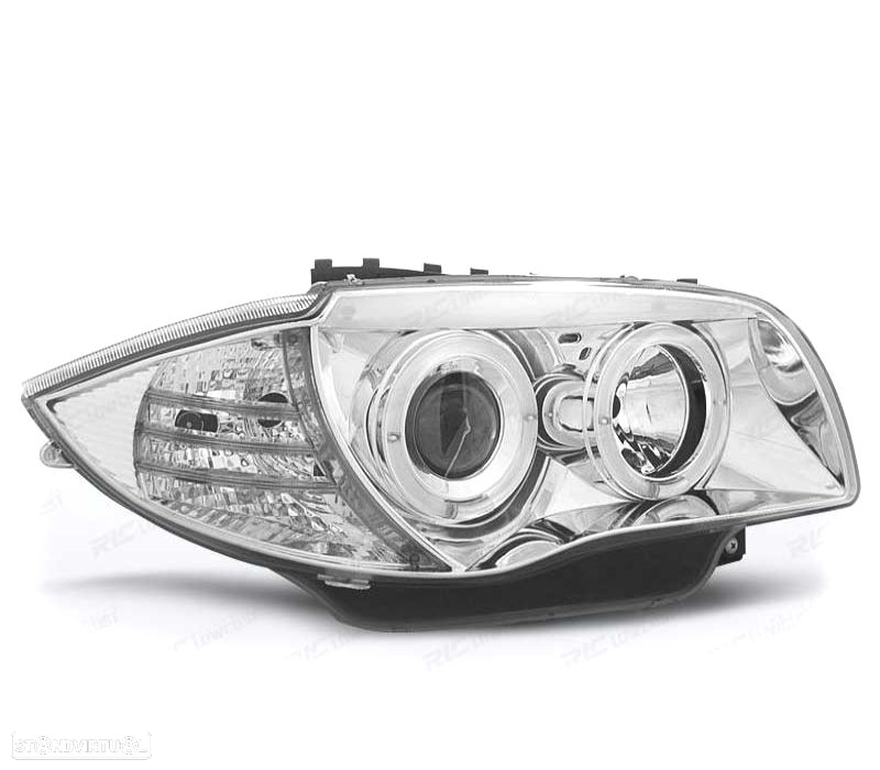 FARÓIS ANGEL EYES CCFL BMW 1 E81 E87 E82 E88 04-11 FUNDO CROMADO - 3