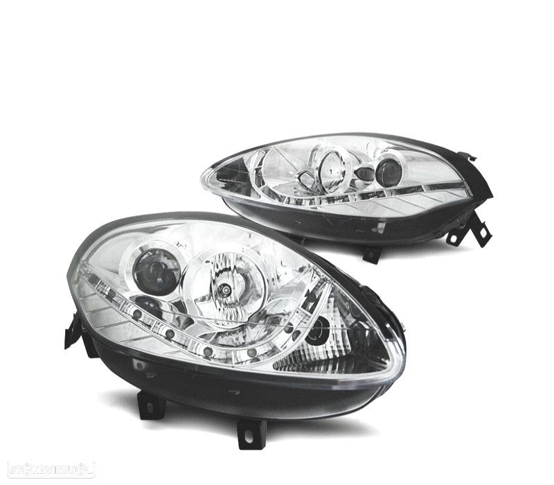 FARÓIS COM LUZ DIURNA LED PARA FIAT BRAVO 07+ FUNDO CROMADO - 1