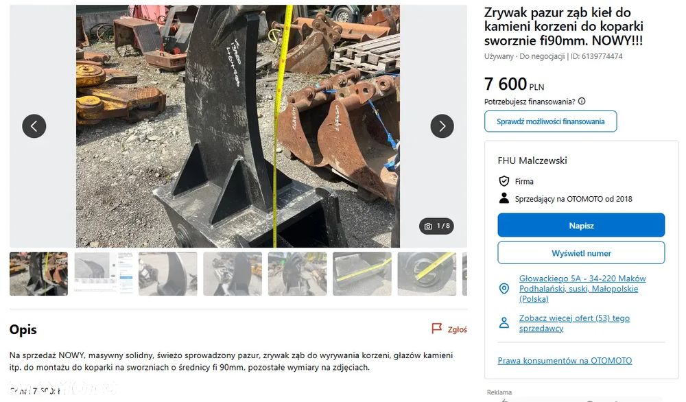 Zrywak pazur ząb kieł CAT 315 do kamieni korzeni do koparki sworznie fi70mm. NOWY!!! - 3