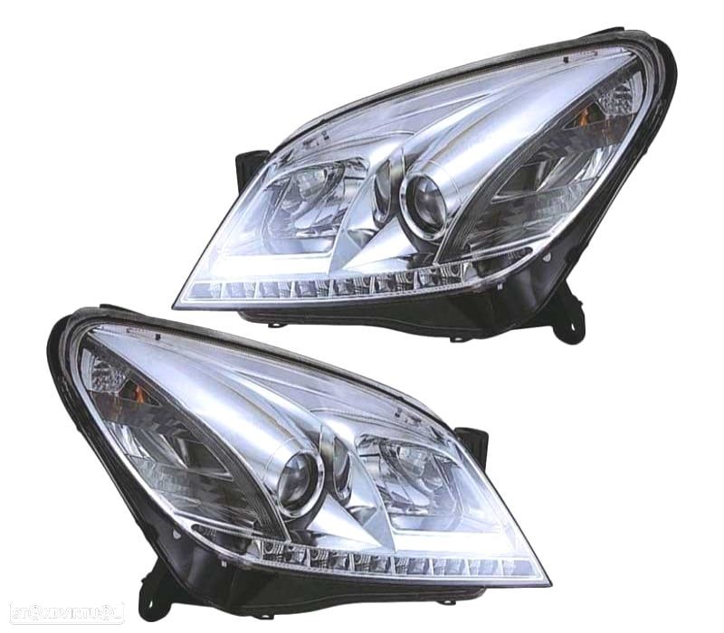 FARÓIS OPEL ASTRA H 04-09 LUZ DIURNA LED FUNDO CROMADO - 1