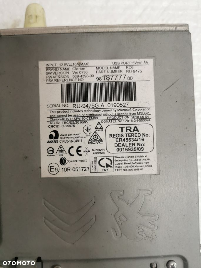 Toyota Proace 2018 rok radio 9818777780 - 2