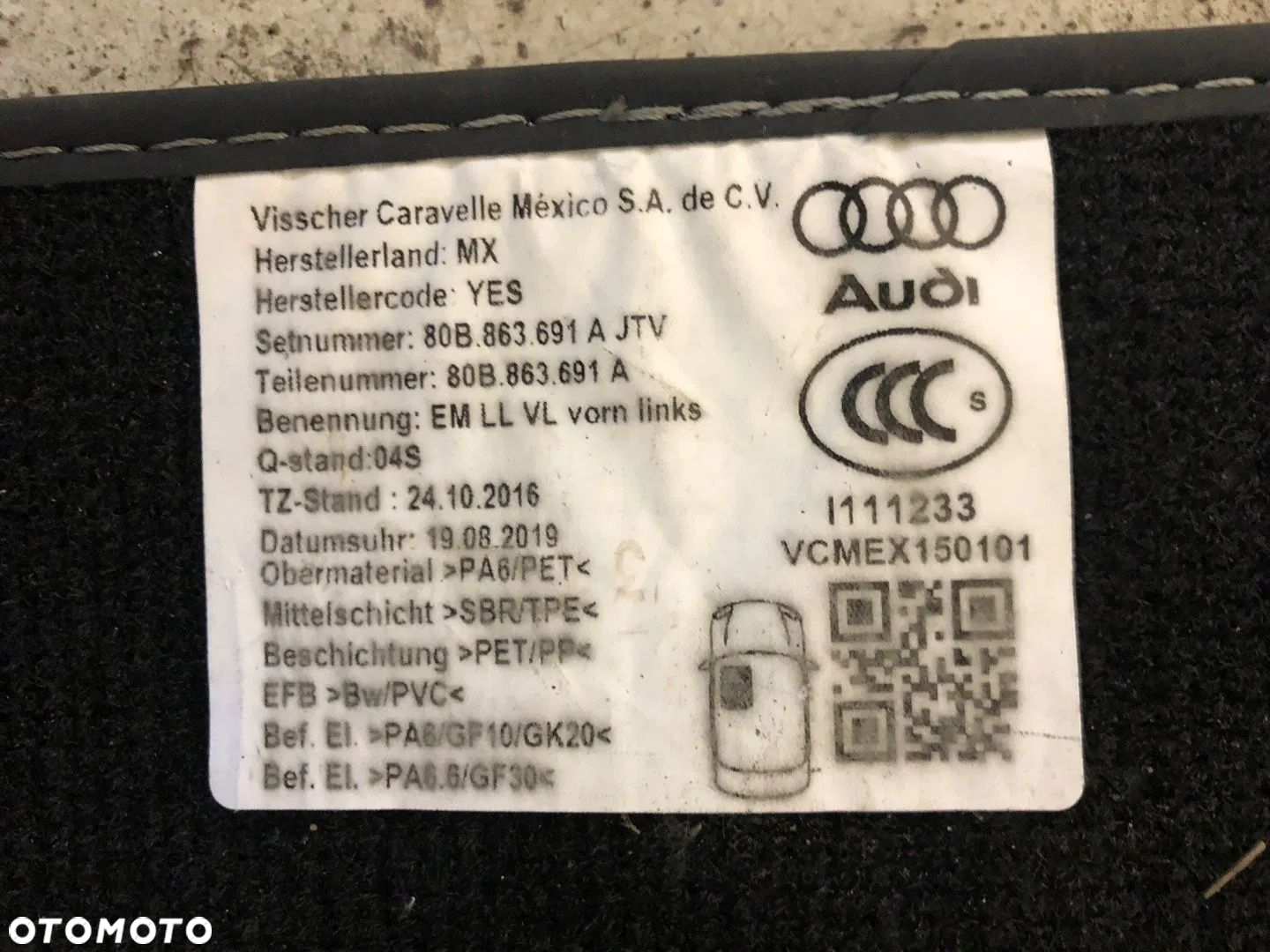 DYWANIKI WELUROWE AUDI Q5 80A KOMPLET ORYGINAŁ - 9