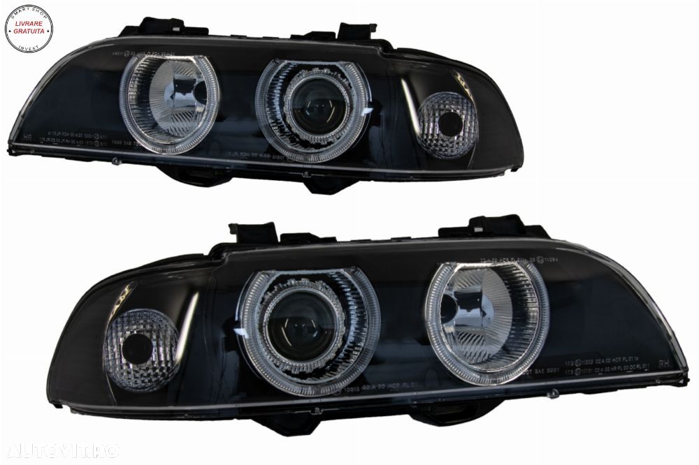 Faruri Angel Eyes BMW Seria 5 E39 Sedan Touring (1996-2003) Editie Negru Gri- livrare gratuita - 1