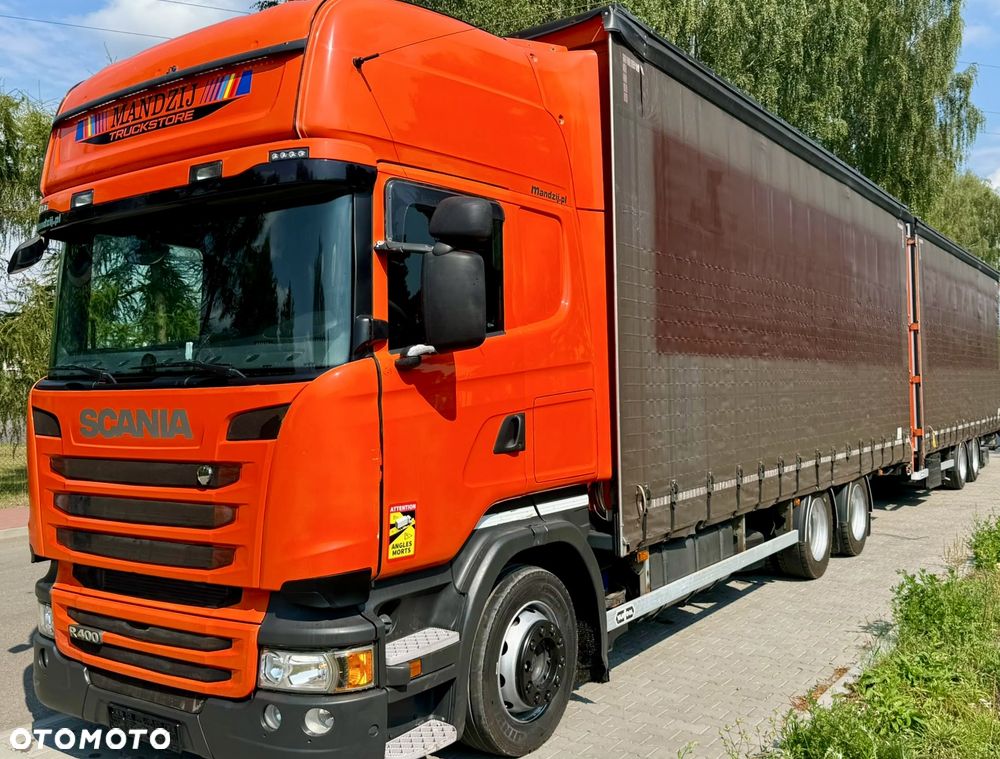 Scania R400 TOPLINE 6x2 JUMBO OŚ PODNOSZONA ZABUDOWA VAN HOOL FIRANKA ALUMINIOWA DŁ:7.90m DOLNY ZACZEP AUTOMAT RETARDER STANDKLIMA WEBASTO 2xALUTANK + PRZYCZEPA TANDEM VAN HOOL ZABUDOWA ALUMINIOWA FIRANKA DŁ:7.90m OSIE SAF ZESTAW PRZESTRZENNY PRZEJAZDOWY 120m3 2014 ADR!!! - 3