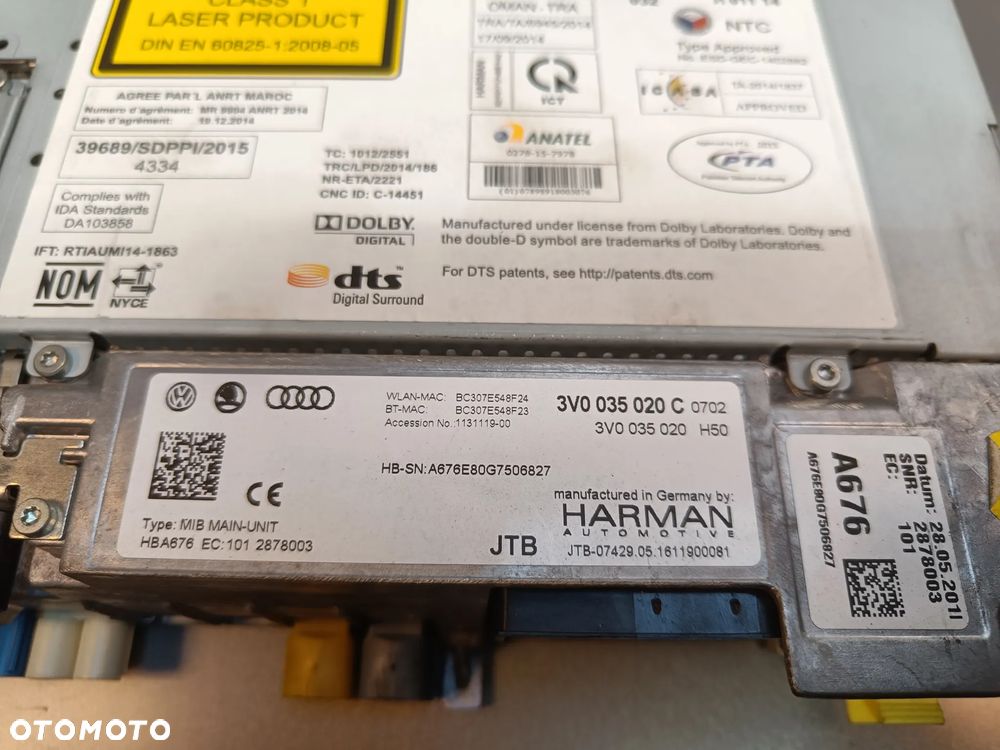 Radio Skoda Superb 3 III Wyświetlacz Jednostka Nawigacja 3V0035020C 3V0919606 - 5