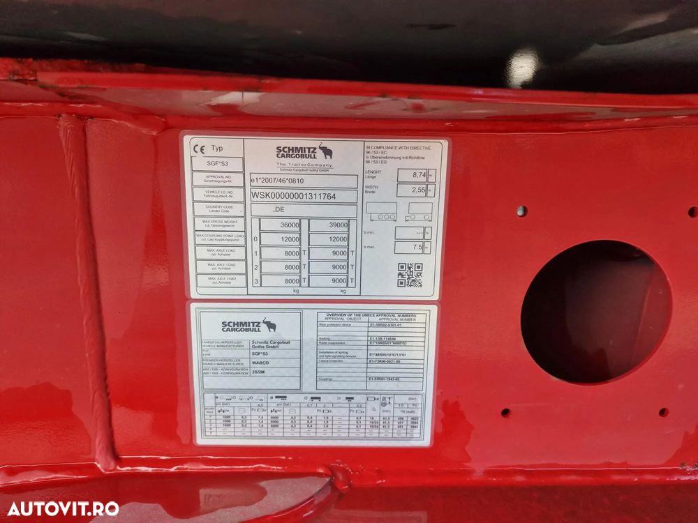 Schmitz Cargobull SKI BASCULABILA de 28mc, PRELATA RABATABILA electric, jante ALUMINIU, AXA LIFTABILA, picioare sprijin, HARDOX, Posibilitate leasing 4 ani, anvelope 385/65R22,5 70% -OK, STARE FOARTE BUNA-PROMOTIE 22.900 EUR+Tva - 13