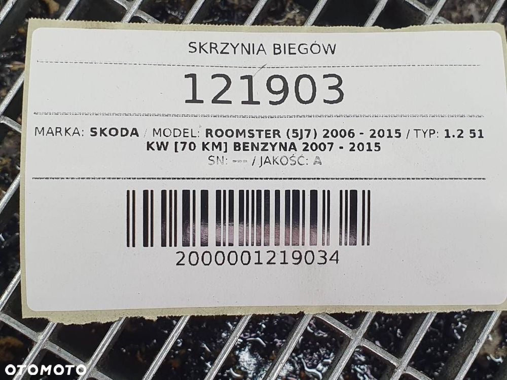 SKRZYNIA BIEGÓW MANUALNA SKODA ROOMSTER 1.2 B JHM - 9