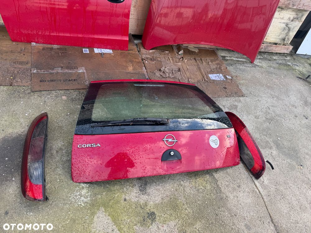 Opel Corsa c czerwone bordowe drzwi przednie przód prawe lewe maska lampy przód przednie lampy tył tylnie maska błotnik prawy lewe lampy tył belka przód - 6
