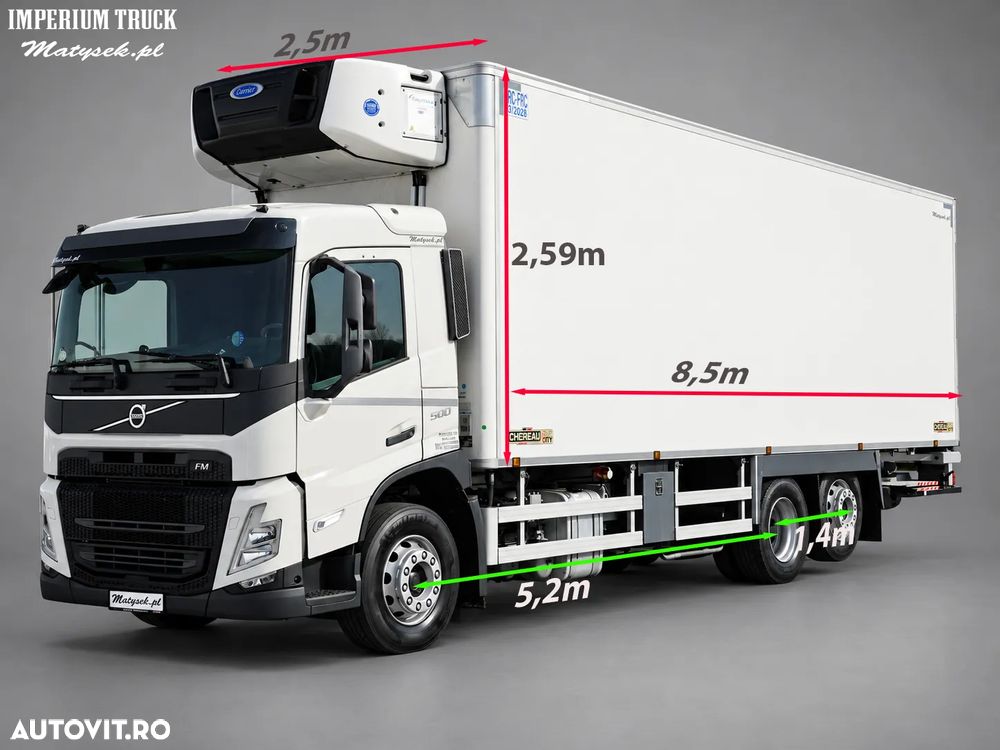 Volvo FM 500 / REFRIGERAT / 6X2 / CHERAU / 8.5 M / CARRIER SUPRA / MULTIMEMBRU / I-SHIFT / DHOLLANDIA LIFT / PUNTE DE DIRECȚIE ȘI RIDICARE / - 3