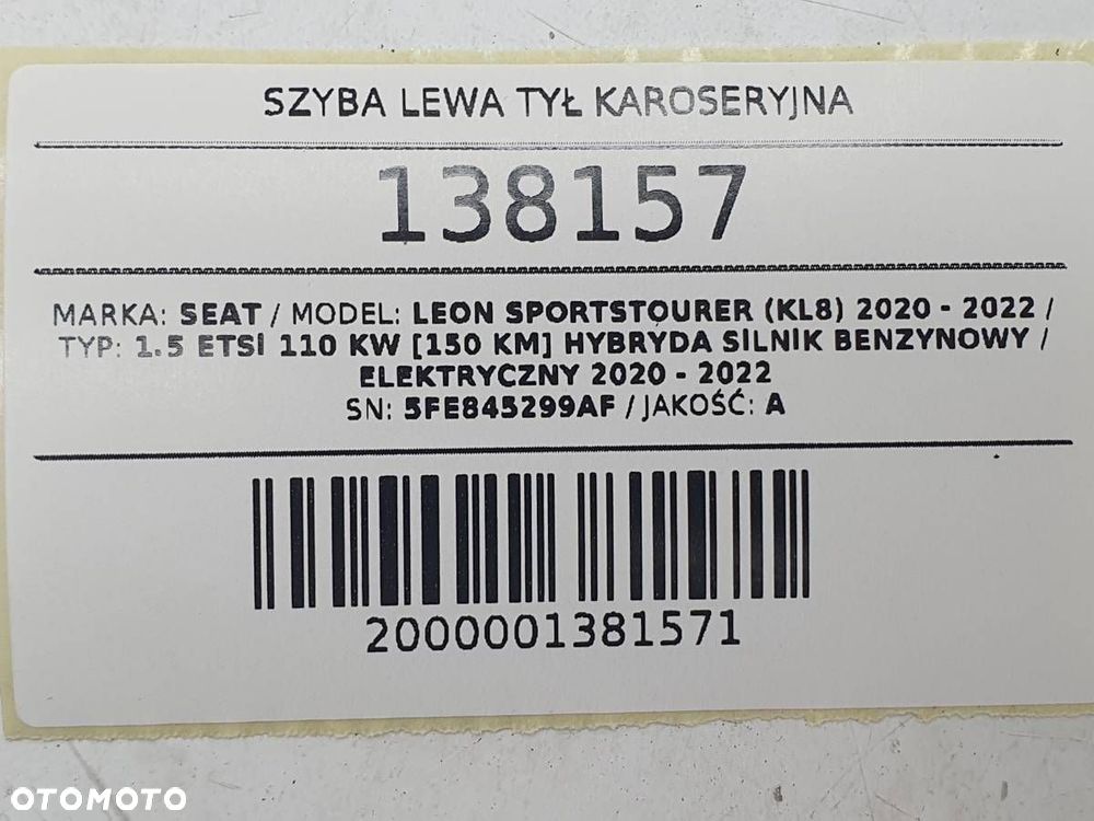 SZYBA LEWA TYŁ KAROSERYJNA SEAT LEON IV KL 2024 5FE845299AF - 6