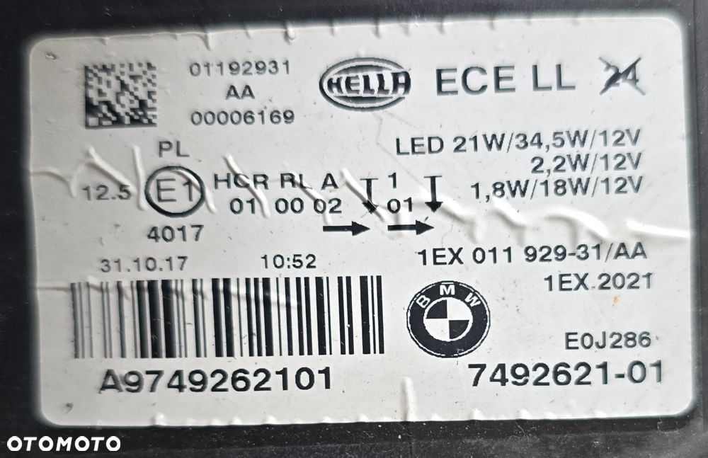 BMW 1 F20 F21 LIFT FULL LED REFLEKTOR LAMPA LEWY PRZÓD LEWA PRZEDNIA 6311 7492621-01 EUROPA - 9