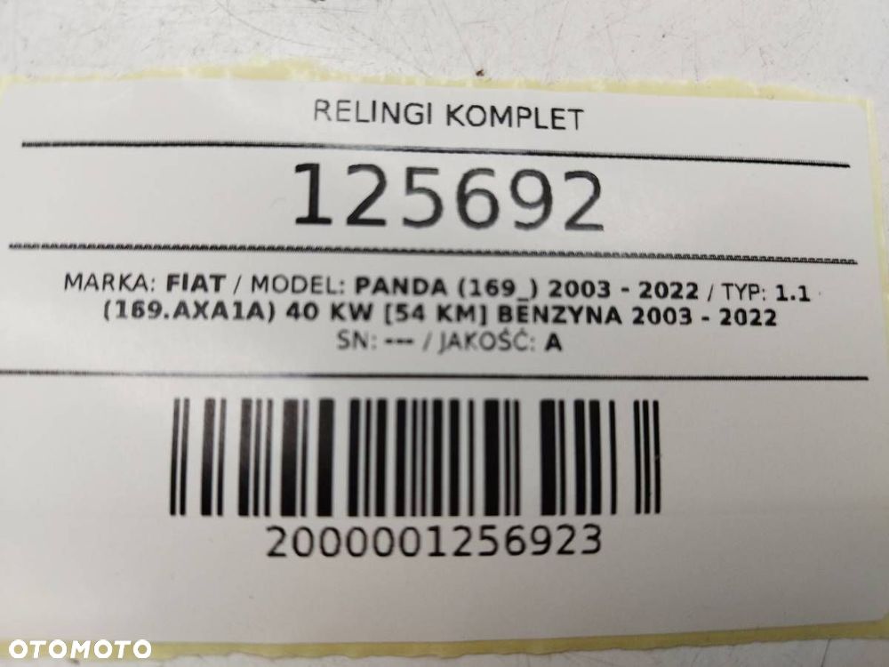 RELINGI KOMPLET LEWY PRAWY FIAT PANDA II 2007 EUROPA - 6