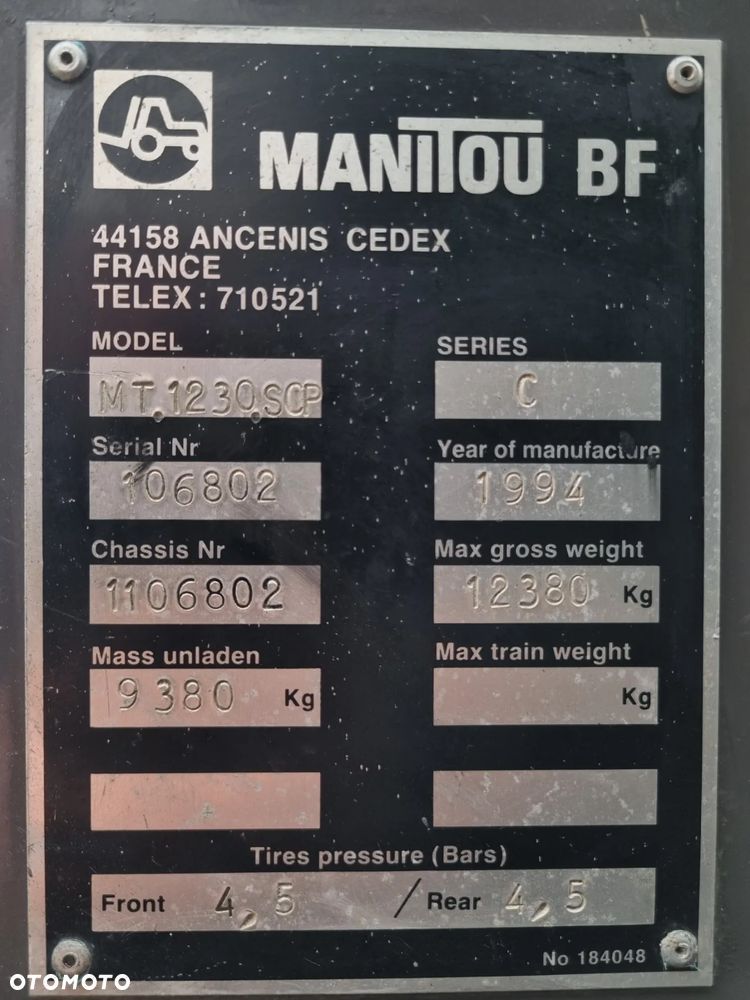 Manitou MT1230.SCP Ładowarka Teleskopowa z podporami 4x4. 13metrów Wysięg! Udzwig 3 tony. Silnik Perkins 4cyl. Import Norwegia! Perfekt stan! 3tryby skrętu. 4 biegi REWERS  Oryginał! Opony ładne. Potężna moc! - 19