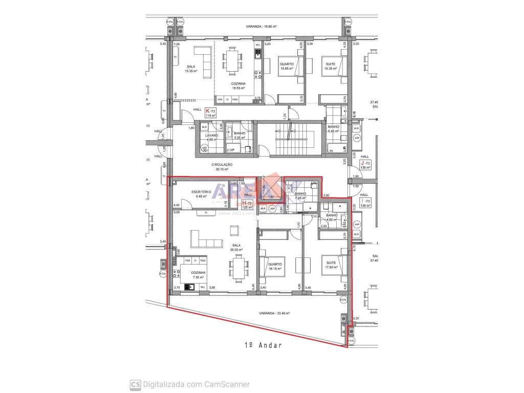 FRAÇÃO H - T2+1 - 1º andar - varanda com 33,40m2 - lugar de garagem... - Grande imagem: 3/20