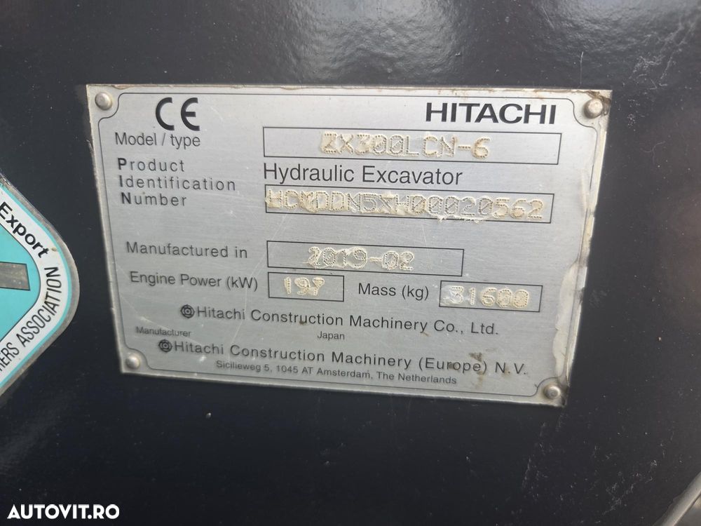 Hitachi ZX300LCN-6, 2019, 8.944h, cupa NOUA 1,8mc, 31,6tone, Ad sapare 7,5m, latime 3m, camere spate si laterale, inst picon si rotire pe brate, consum mediu 19,6l, lant 90% ok doar 721h deplasare, avertizare antirasturnare, posibl leasing-PROMOTIE 93.900Eur - 28