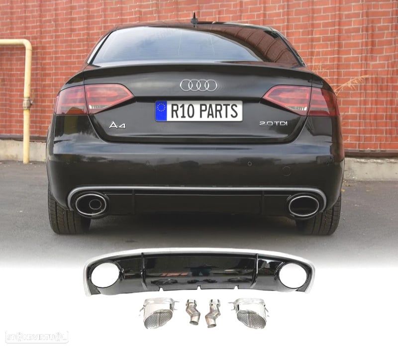 DIFUSOR TRASEIRO AUDI A4 B8 11-15 DUPLA SAIDA LOOK RS4 - 1