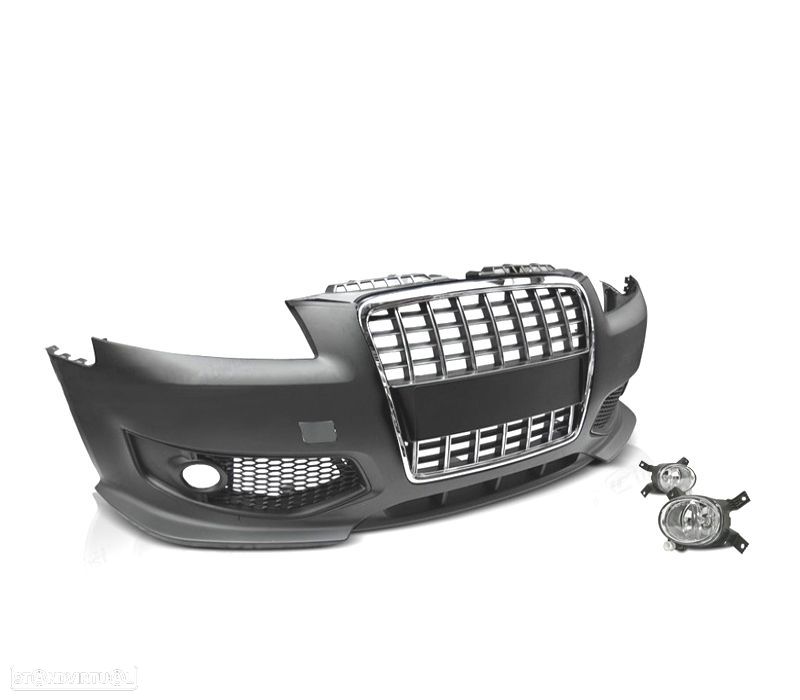 PÁRA-CHOQUES FRONTAL LOOK S3 + FARÓIS NEVOEIRO AUDI A3 8P 04-08 CROMADO PRETO - 1