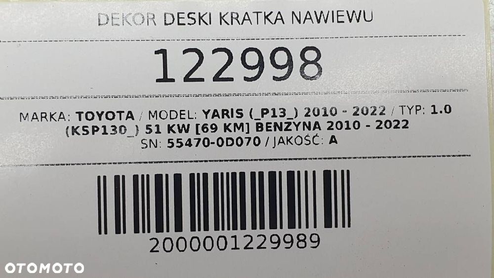 LISTWA DEKOR OSŁONA KRATKA NAWIEWU TOYOTA YARIS III EU 55470-0D070 - 8