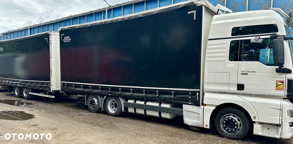 MAN TGX 24.440 XXL 6x2 JUMBO AUTOMAT ZABUDOWA ALUMINIOWA HIPOCAR FIRANKA DŁ:7.80m + PRZYCZEPA TANDEM HIPOCAR FIRANKA DŁ:7.80m ZESTAW PRZESTRZENNY PRZZEJAZDOWY 120m3 NOWE PLANDEKI !!!!! EURO 6 2014r ŁADNY
