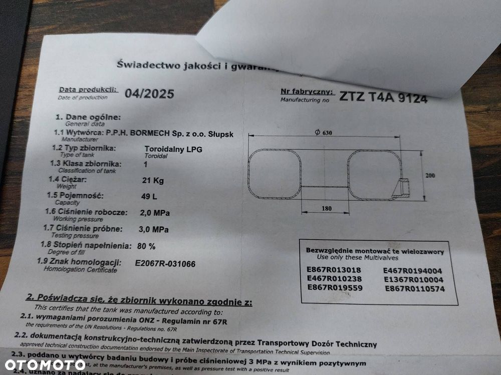 BUTLA GAZOWA LPG 49L 2035R PODWIESZANA PAPIER + ZAWÓR - 2
