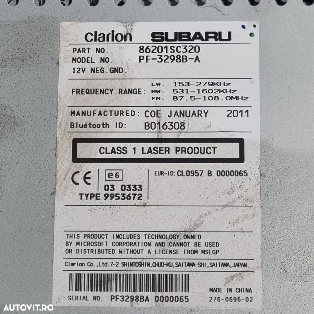 Cd player Subaru Forester 2007 - 2011 (1380) 86201sc320 - 4