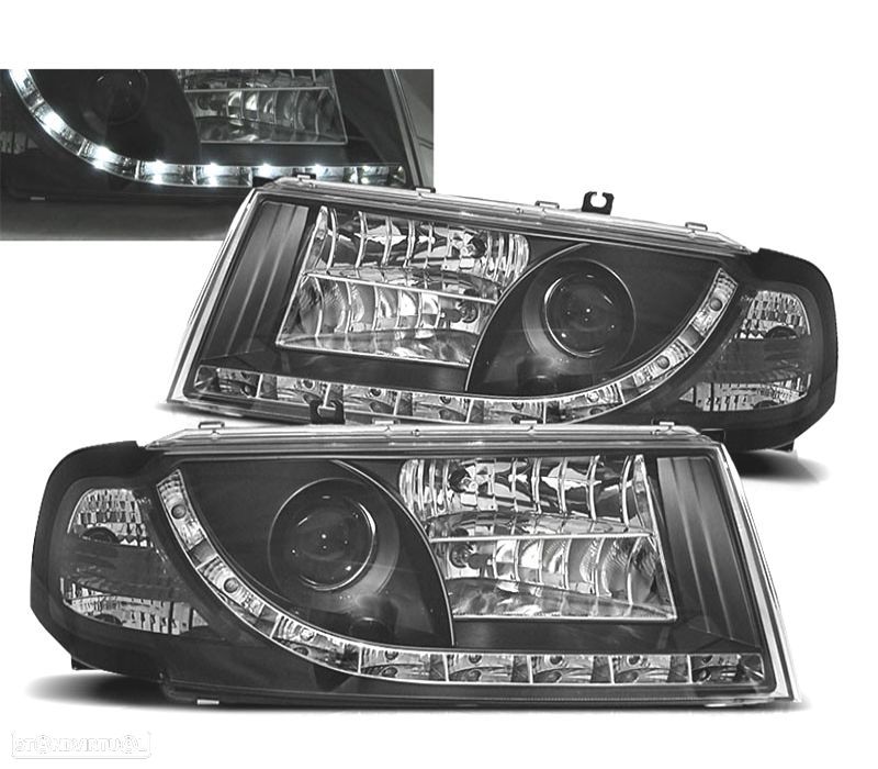 FARÓIS SKODA OCTAVIA 01-04 LUZ DIURNA LED FUNDO NEGRO - 1