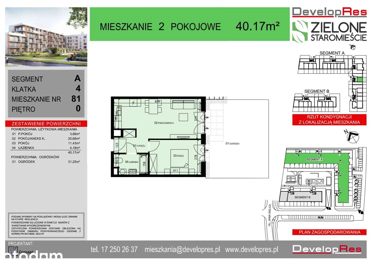 2 pokoje z ogródkiem | 40,17 m² | Zielone Staromieście A-81|