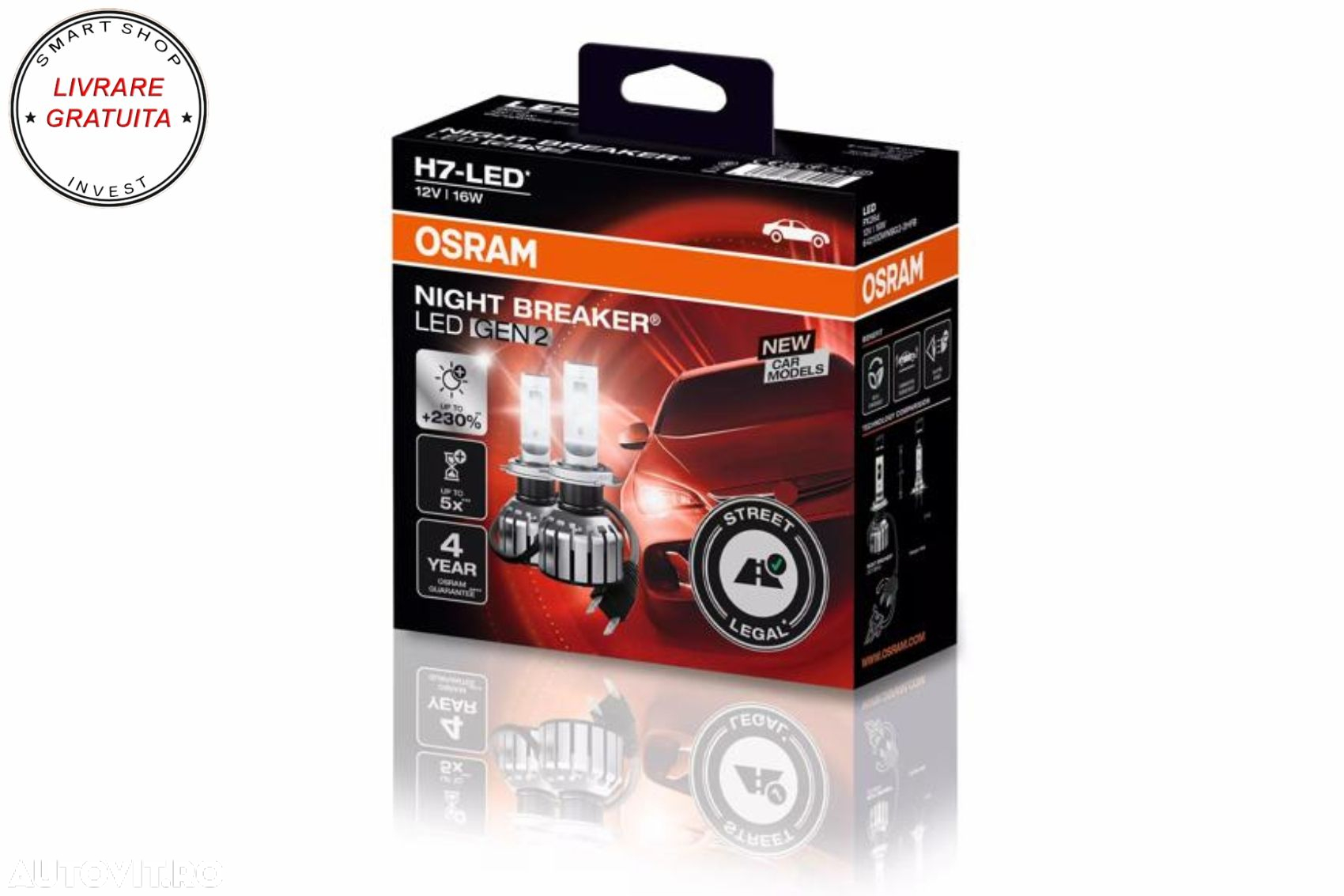 OSRAM NIGHT BREAKER H7 LED GEN2 64210DWNBG2-2HFB Set 2 Becuri Auto Moto Omologare - livrare gratuita - 4