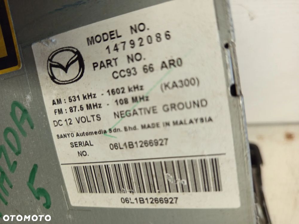 RADIO ORGINALNE CD MAZDA 5 05-08r 14792086 - 5