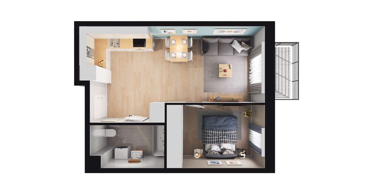 2-pokojowe mieszkanie 37m2 + balkon - Pełny obrazek: 2/10