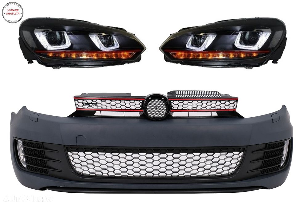 Bara Fata cu Faruri LED U Design cu Strip Rosu semnal dinamic VW Golf VI 6 (2008-2- livrare gratuita - 1