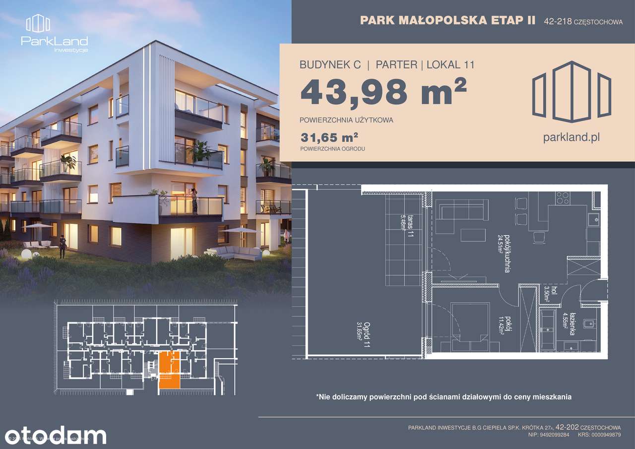 Park Małopolska Etap II - 2 pokoje i prywatny ogród.