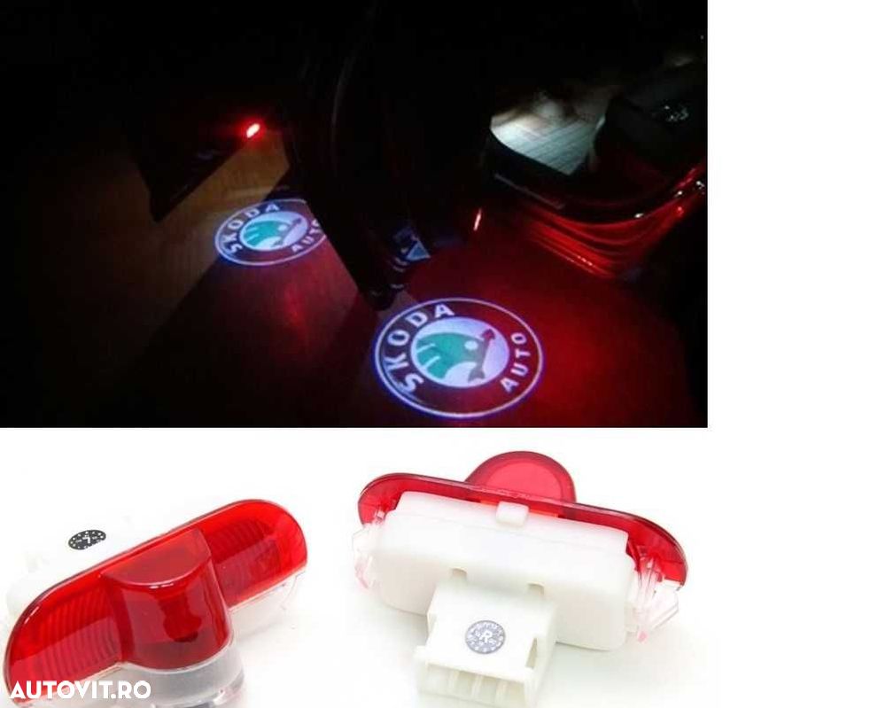 Set 2 lampi dedicate cu logo Skoda pentru portiere Skoda Octavia ,Yeti - 1