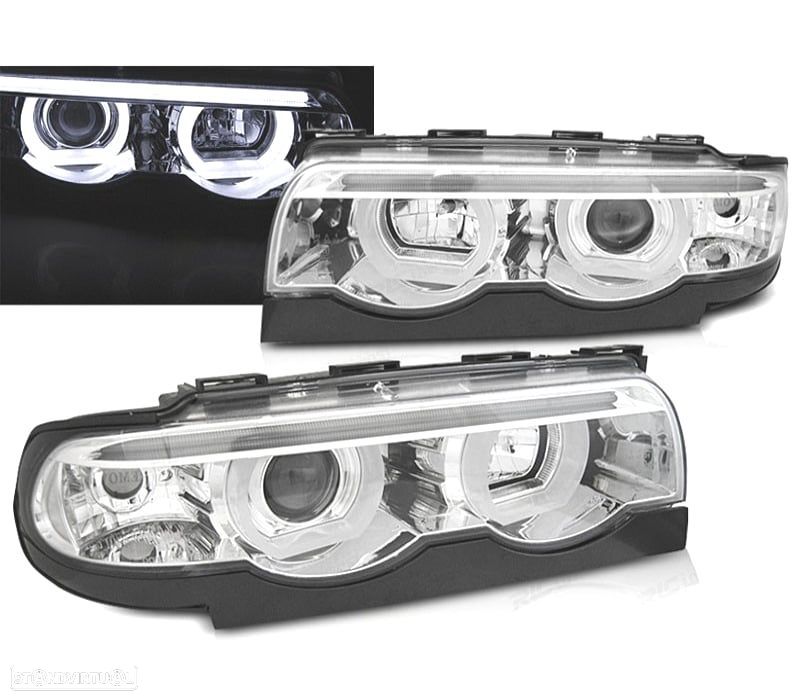 FARÓIS ANGEL EYES BMW SERIE 7 E38 94-01 FUNDO CROMADO - 1