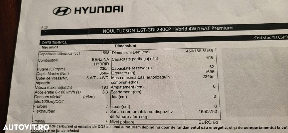 Hyundai Tucson HEV 1.6 l 230 CP 4WD 6AT Premium - 34