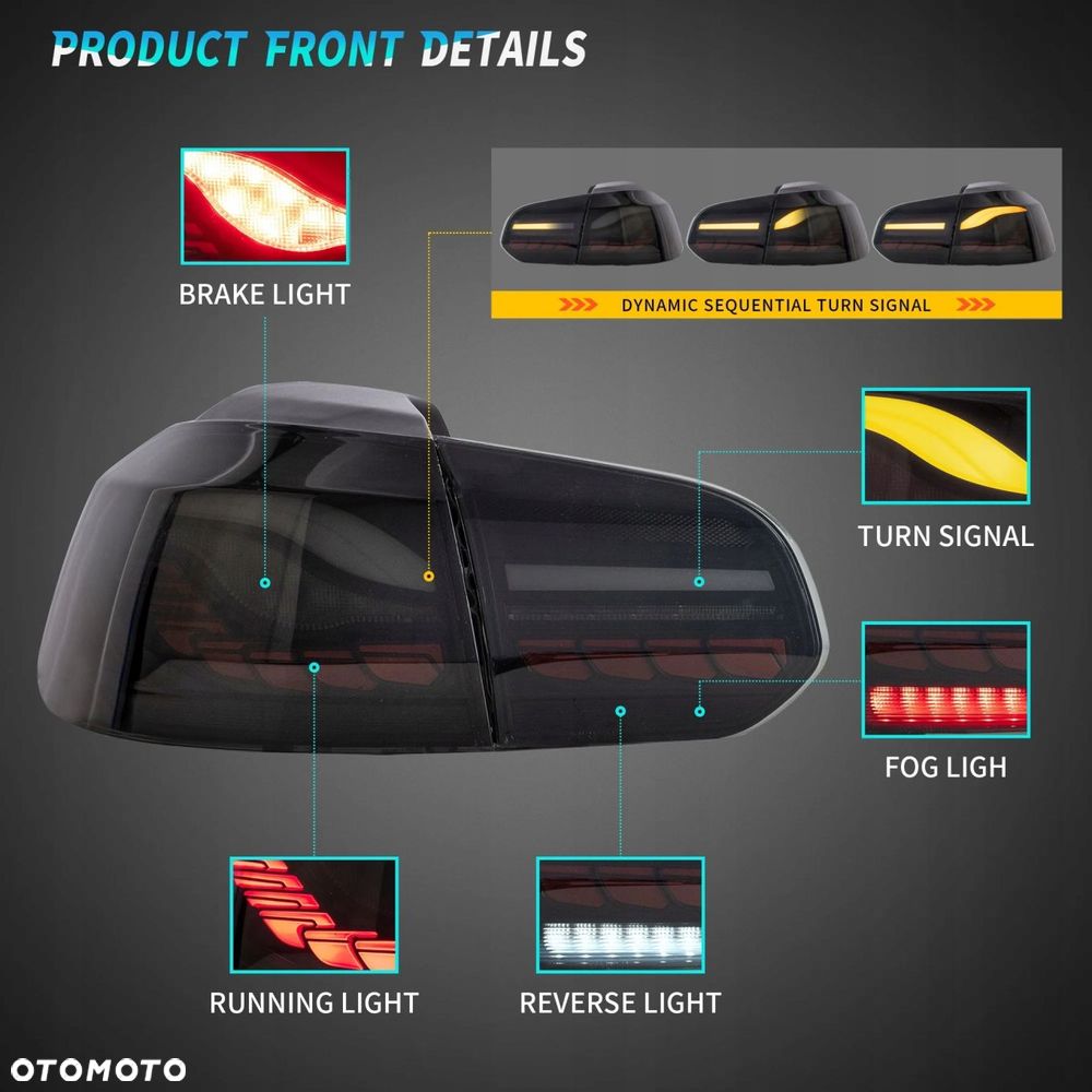 Lampy tylne kpl Vland Full Led Oled GTS Tuning Black VW Golf VI 6 5k0 2008- - 9
