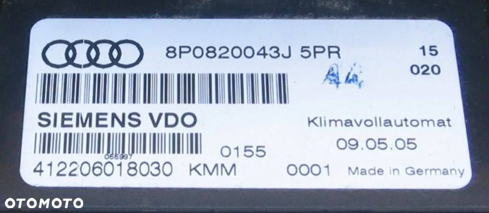 panel klimatyzacji AUDI A3 8P 8P0820043J - 2