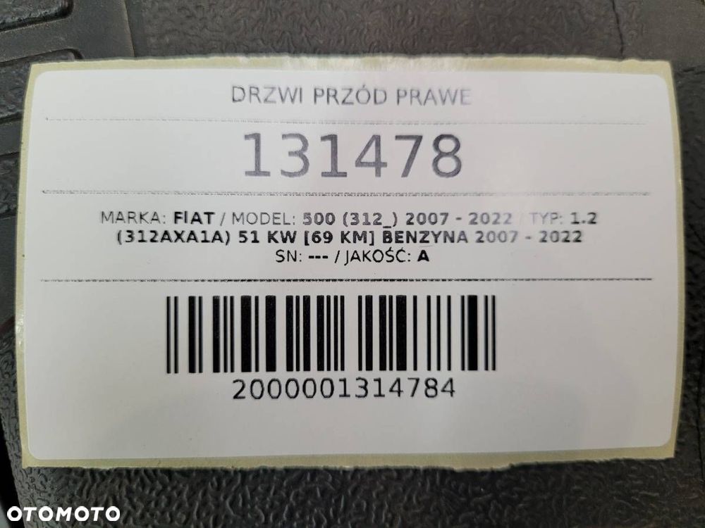 DRZWI PRZÓD PRAWE FIAT 500 312 3D ORYGINAŁ - 17