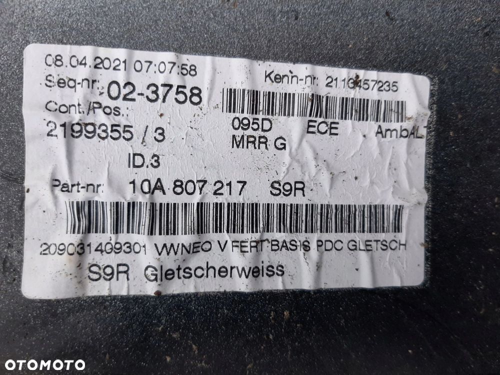 VW ID3 ID.3 19- ZDERZAK PRZÓD PRZEDNI+WZMOCNIENIE ORYGINAŁ 10A807221 - 15